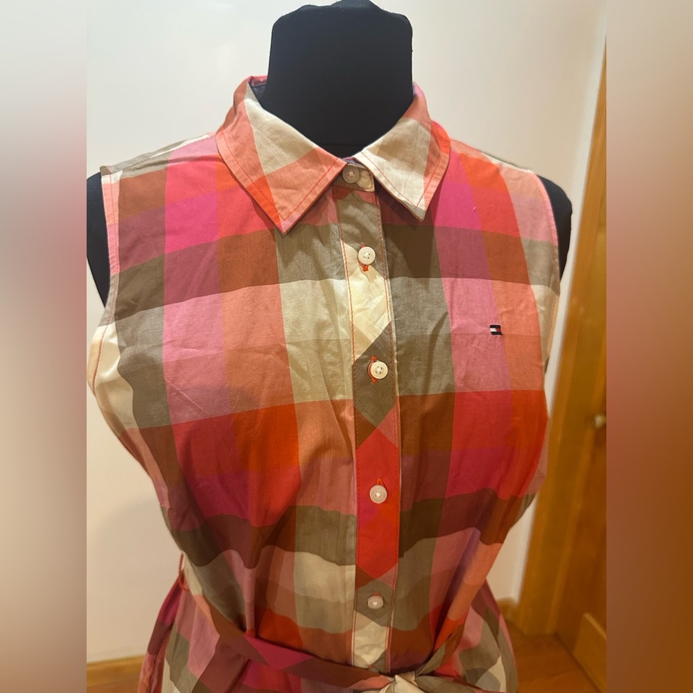 NWOT Tommy Hilfiger Vibrant Multicolor plaid button down Shirt Dress Size 10 - Picture 11 of 16